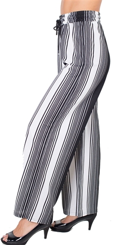 Ladies Striped Palazzo Pants with Drawstring Waist