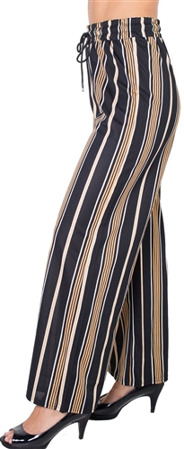 Ladies Striped Palazzo Pants with Drawstring Waist