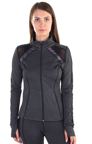 Women's Active Set Jacket and Leggings with Mesh and Blocking Contrast Effect