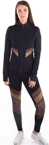 Women's Active Set Jacket and Leggings with Mesh and Blocking Contrast Effect