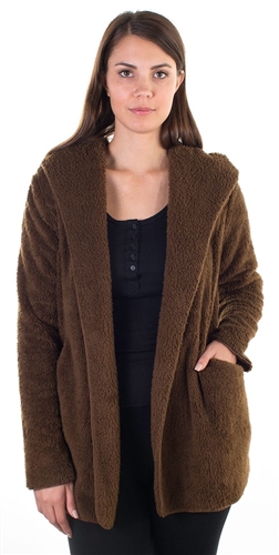 Ladies Teddy Faux Shearling Hooded Jacket