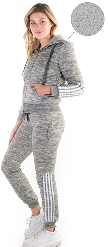 Women's Space Dye, Faux Sherpa Lined Hoodie and Jogger Set with Three Side Stripes