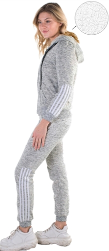 Women's Space Dye, Faux Sherpa Lined Hoodie and Jogger Set with Three Side Stripes