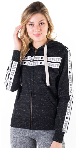 Women's Space Dye, Zip Up Hoodie with "Flawless" Print and Side Tape Details/