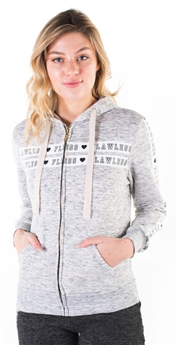 Women's Space Dye, Zip Up Hoodie with "Flawless" Print and Side Tape Details/