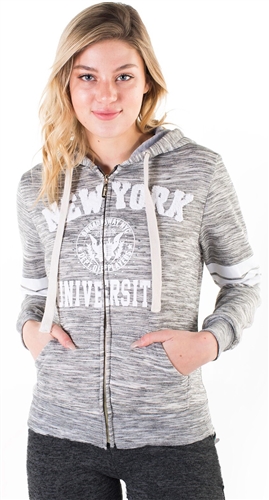 Women's Space Dye, Zip Up Hoodie with "New York University" Print