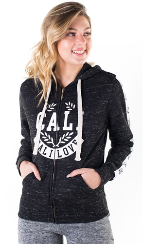 Women's Space Dye, Zip Up Hoodie with "Cali Love" Print and Side Tape Details/