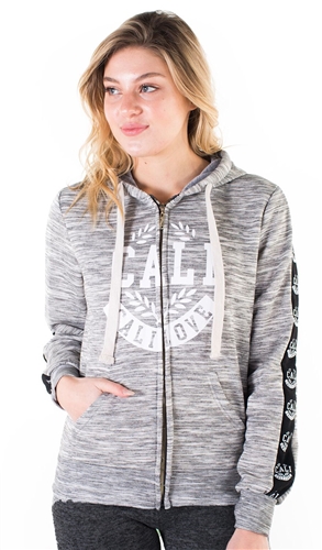 Women's Space Dye, Zip Up Hoodie with "Cali Love" Print and Side Tape Details/