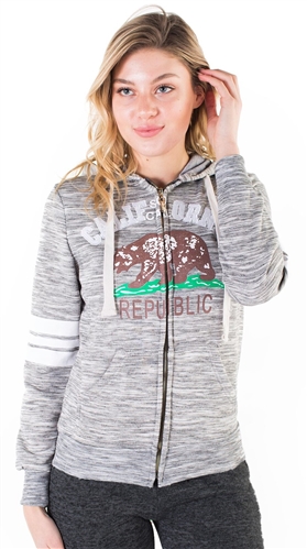 Women's Space Dye, Zip Up Hoodie with "California Republic" Print