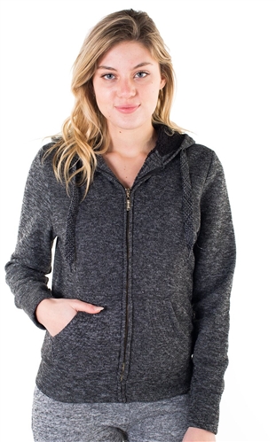 Women's Melange, Faux Sherpa Lined Zip Up Hoodie