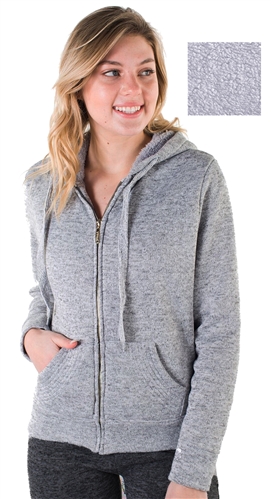 Women's Melange, Faux Sherpa Lined Zip Up Hoodie