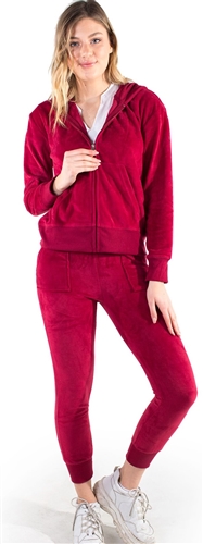 Women's Velour Jacket and Jogger Set with Split Kangaroo Pockets