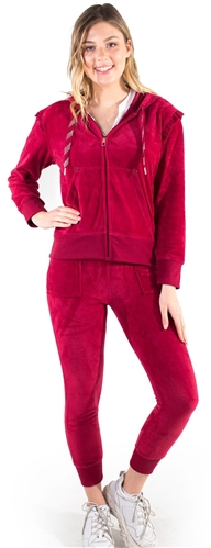 Women's Velour Jacket and Jogger Set with Split Kangaroo Pockets