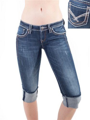 Women's LA Idol Capri Pants with Thick Threading and Embellishments/
