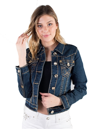 Women's LA Idol Denim Jacket with Thick Threading and Embellishments