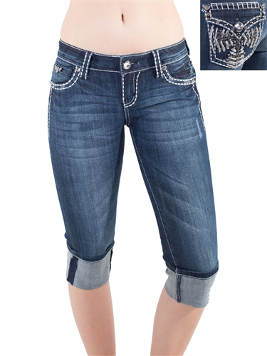 Women's LA Idol Capri Pants with Thick Threading and Embellishments