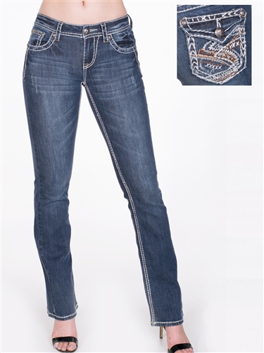 Women's LA Idol White Boot Cut Jeans with Thick Threading and Embellishments