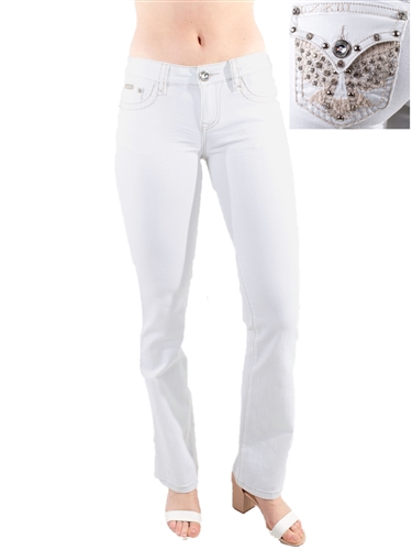 Women's LA Idol White Boot Cut Jeans with Thick Threading and Embellishments/1-1-1-2-2-2-2-2-1