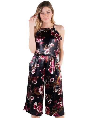 Women's Eyeshadow Floral Culotte Jumpsuit