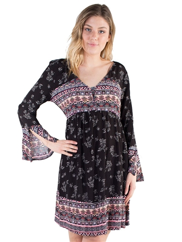 Women's Eyeshadow Sun Dress with Split Bell Sleeve