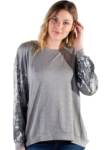 Women's Eyeshadow Sequined Sleeved Top