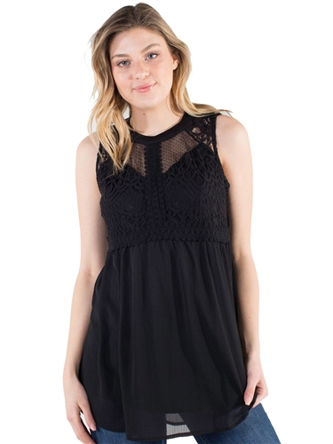 Women's Eyeshadow High Neck Lined Sheer Mesh and Lace Sleeveless Top /
