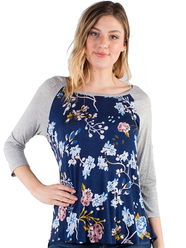 Women's Eyeshadow Floral Printed Baseball Tee