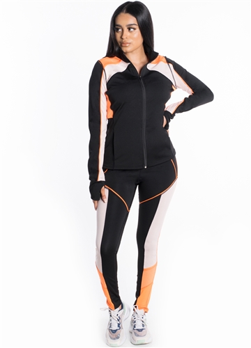 Women's Active Set Jacket and Leggings with Mesh Accent and Color Blocking