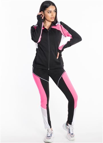 Women's Active Set Jacket and Leggings with Mesh Accent and Color Blocking