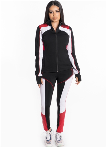 Women's Active Set Jacket and Leggings with Mesh Accent and Color Blocking