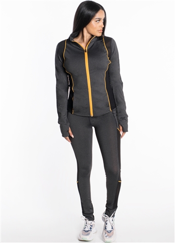 Women's Active Set Jacket and Leggings with Mesh and Contrast Accent Effect