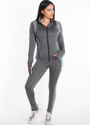 Women's Active Set Jacket and Leggings with Mesh and Contrast Accent Effect
