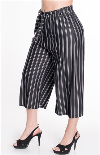 Women's Striped Pants with Removable Self Tie Sash