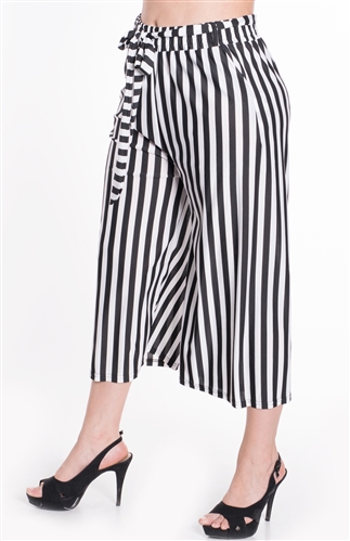 Women's Striped Pants with Removable Self Tie Sash