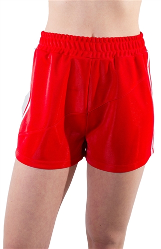 4225N-SP202-Red-Women's Side Stripe Shorts with with Stitch Detail Across Front Elasticized Waist /1-2-2-1