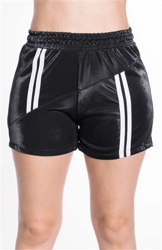 4225N-SP203-Black-Women's Shorts with Asymmetrical Stripes Elasticized Waist/1-2-2-1