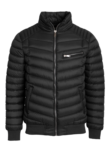Men's Quilted Puffer Jacket with Gunmetal Zippers, Ribbed Trims and Mock Zipper on Chest