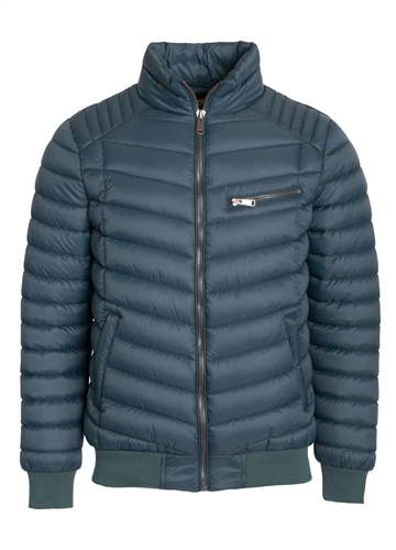 Men's Quilted Puffer Jacket with Gunmetal Zippers, Ribbed Trims and Mock Zipper on Chest