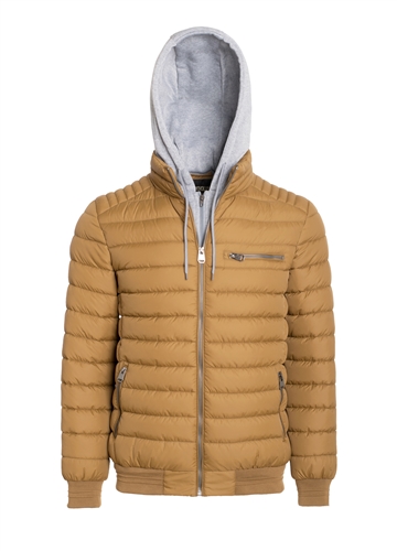 Men's Quilted Puffer Jacket with Flacket and Faux Fur Lining