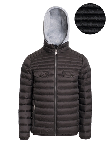 Men's Quilted Puffer Jacket with Flacket and Faux Fur Lining