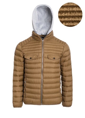 Men's Quilted Puffer Jacket with Flacket and Faux Fur Lining