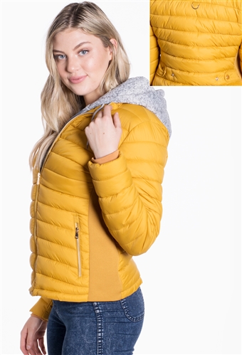 Ladies Melange Flacket Faux Fur Lined Jacket w/ Removable Hood, Elastic Side Gathering By Special One