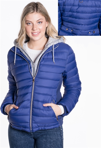 Ladies Melange Flacket Faux Fur Lined Jacket w/ Removable Hood, Elastic Side Gathering By Special One