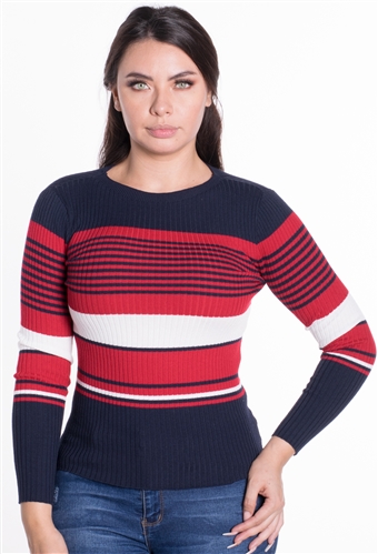 Women's Striped Ribbed Sweater Top