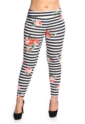 Women's One Size Stripes and Floral Printed Leggings