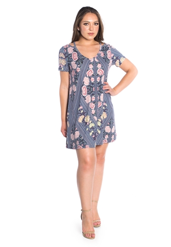 Women's Floral Printed Shirt Dress with Cold Shoulder Cut Outs