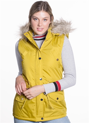 Women's Vest with Faux Fur Lining and Detachable Hood
