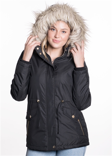 Women's Jacket with High Shine Zippers and Snap Buttons and Detachable Hood