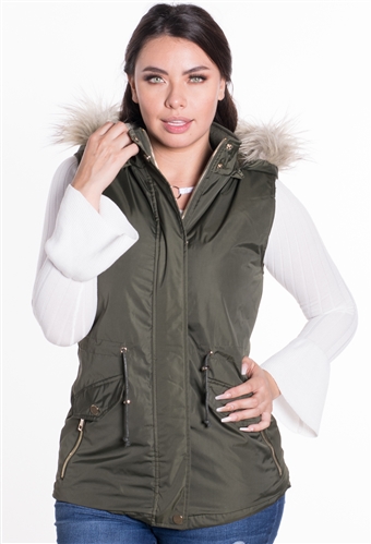Women's Vest with Faux Fur Lining and Detachable Hood