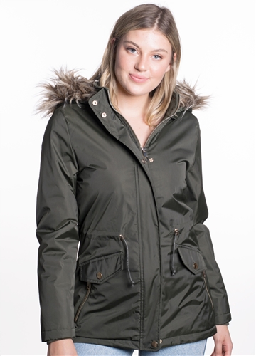 Women's Jacket with High Shine Zippers and Snap Buttons and Detachable Hood